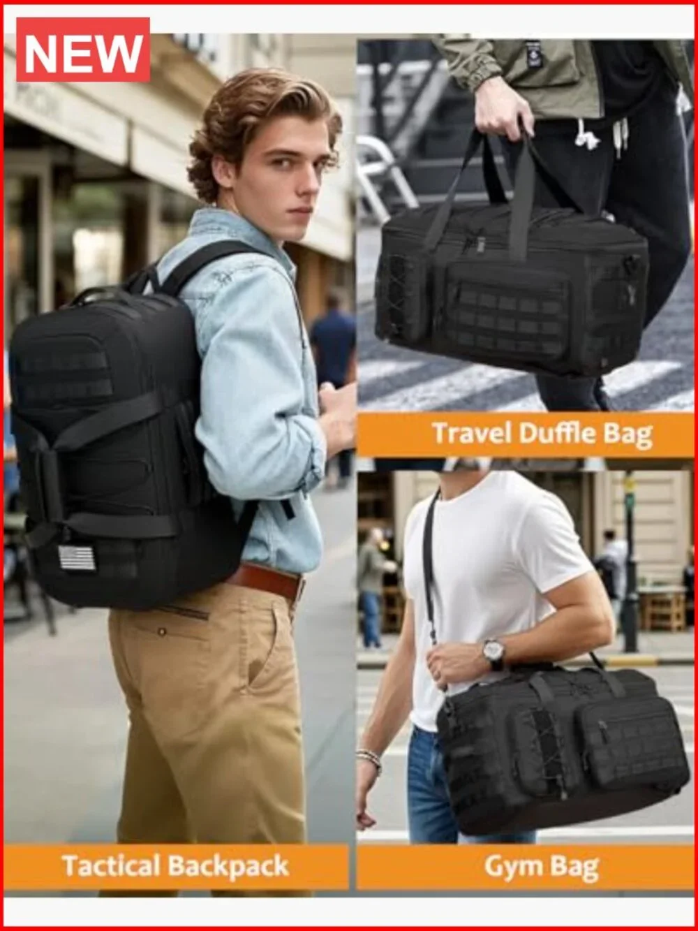 65L Convertible Travel Duffle Bag Backpack Tactical Gym Bag with Shoe